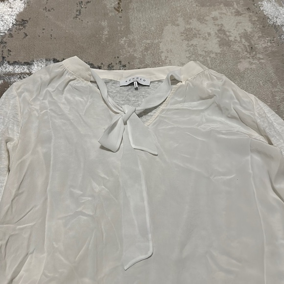 Sandro Paris Ivory Bow Neck Long Sleeve Sheer Blouse Top Women's - Picture 4 of 8